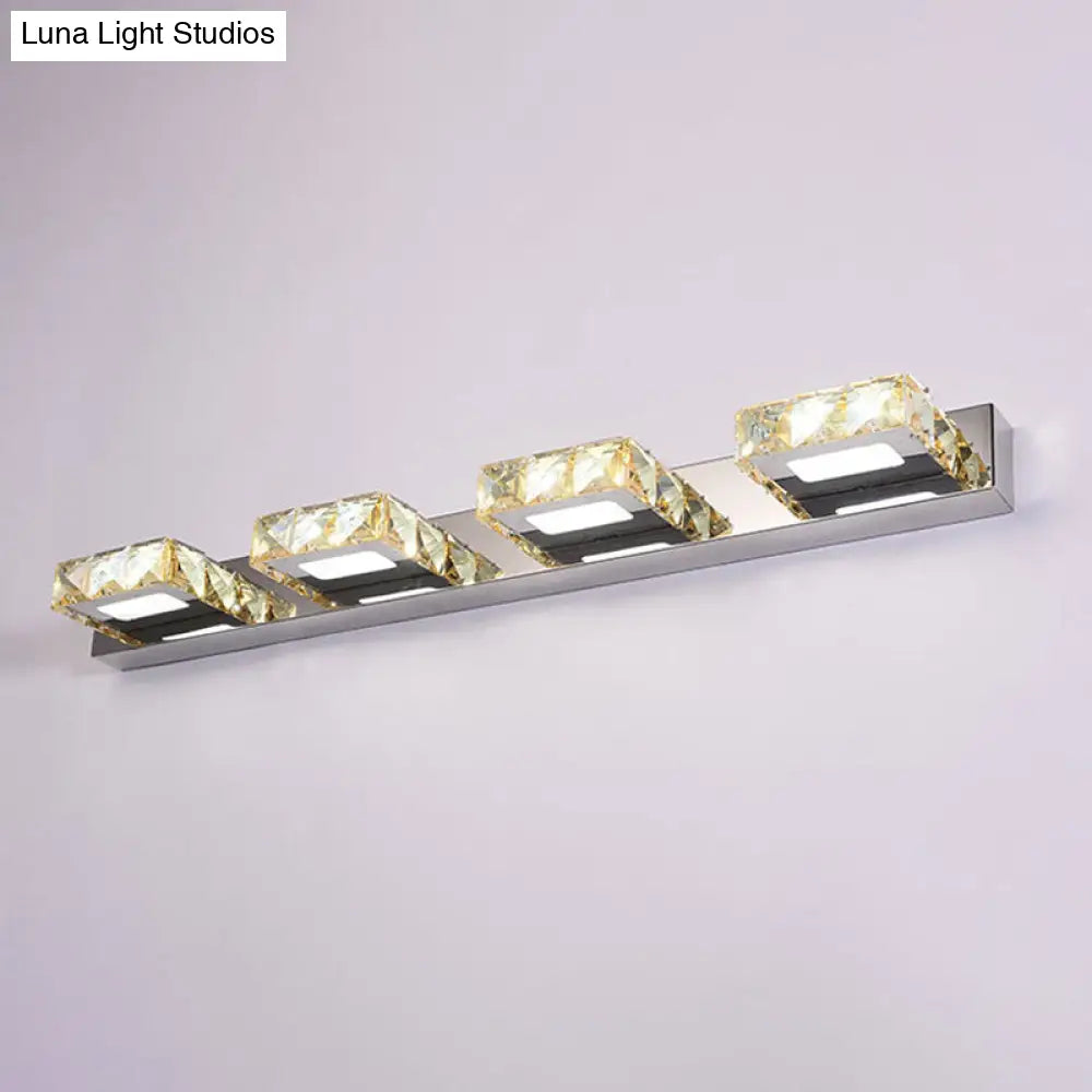 Modern Stainless Steel Crystal Vanity Sconce - 3/4 Light Beveled Design For Round/Square Bathroom