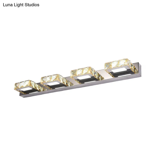 Modern Stainless Steel Crystal Vanity Sconce - 3/4 Light Beveled Design For Round/Square Bathroom