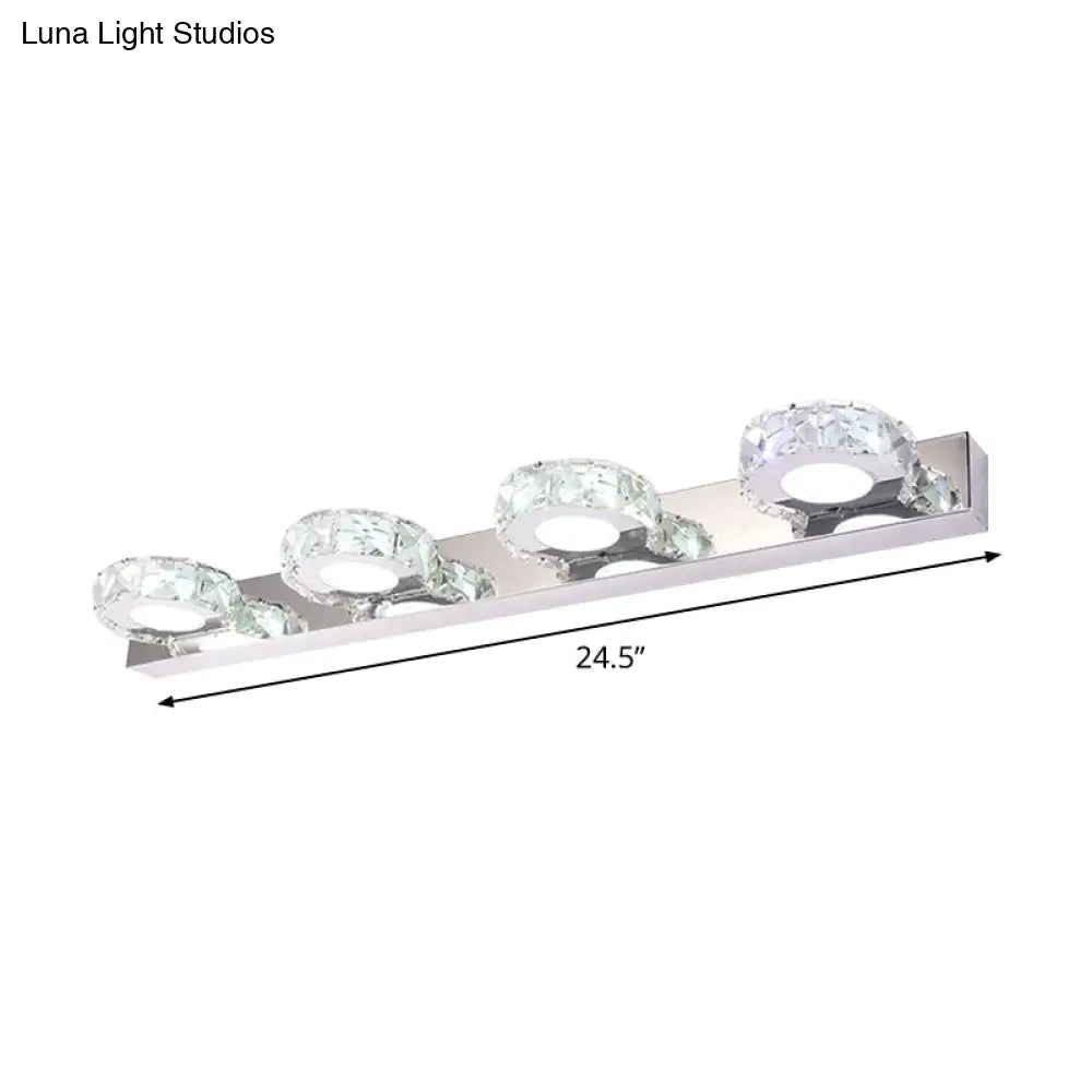 Modern Stainless Steel Crystal Vanity Sconce - 3/4 Light Beveled Design For Round/Square Bathroom