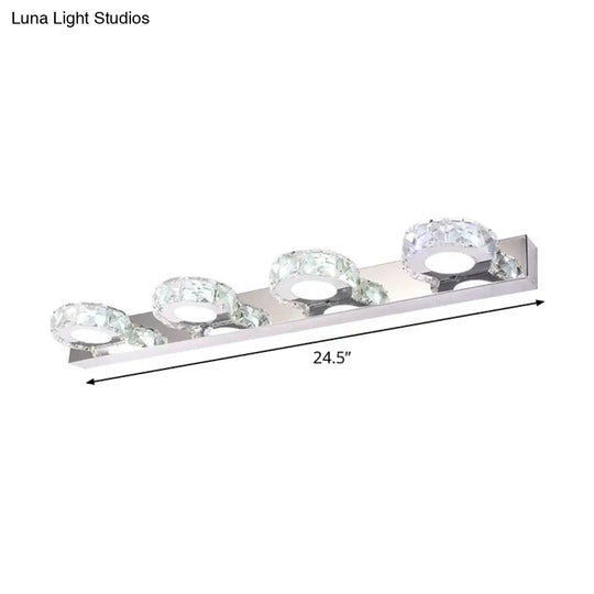Modern Stainless Steel Crystal Vanity Sconce - 3/4 Light Beveled Design For Round/Square Bathroom