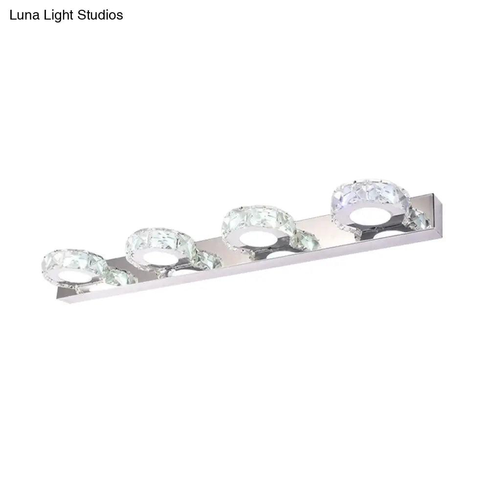 Modern Stainless Steel Crystal Vanity Sconce - 3/4 Light Beveled Design For Round/Square Bathroom