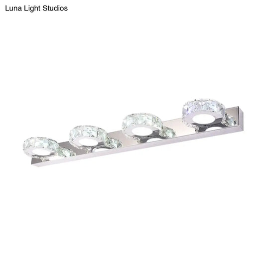 Modern Stainless Steel Crystal Vanity Sconce - 3/4 Light Beveled Design For Round/Square Bathroom