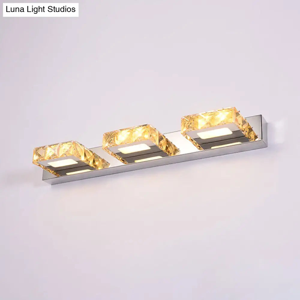 Modern Stainless Steel Crystal Vanity Sconce - 3/4 Light Beveled Design For Round/Square Bathroom