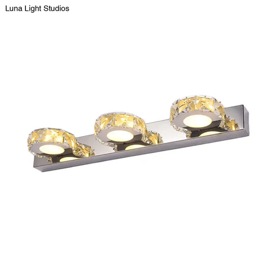 Modern Stainless Steel Crystal Vanity Sconce - 3/4 Light Beveled Design For Round/Square Bathroom