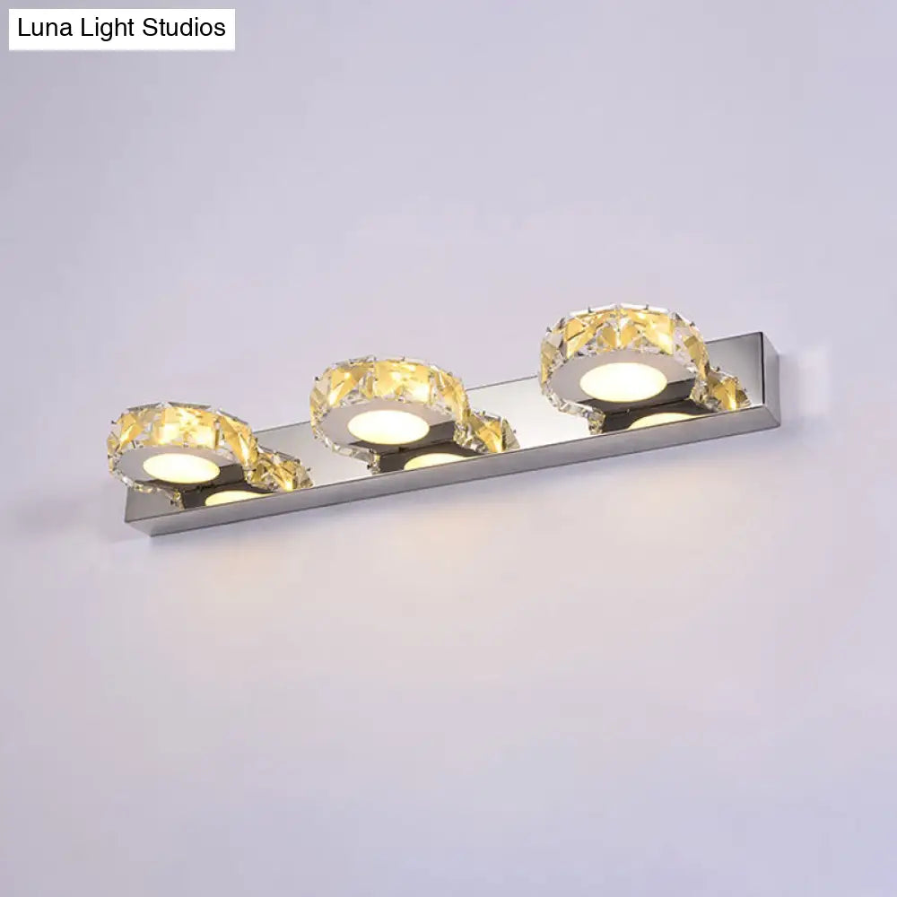 Modern Stainless Steel Crystal Vanity Sconce - 3/4 Light Beveled Design For Round/Square Bathroom