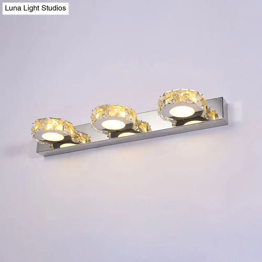 Modern Stainless Steel Crystal Vanity Sconce - 3/4 Light Beveled Design For Round/Square Bathroom
