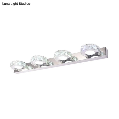 Modern Stainless Steel Crystal Vanity Sconce - 3/4 Light Beveled Design For Round/Square Bathroom