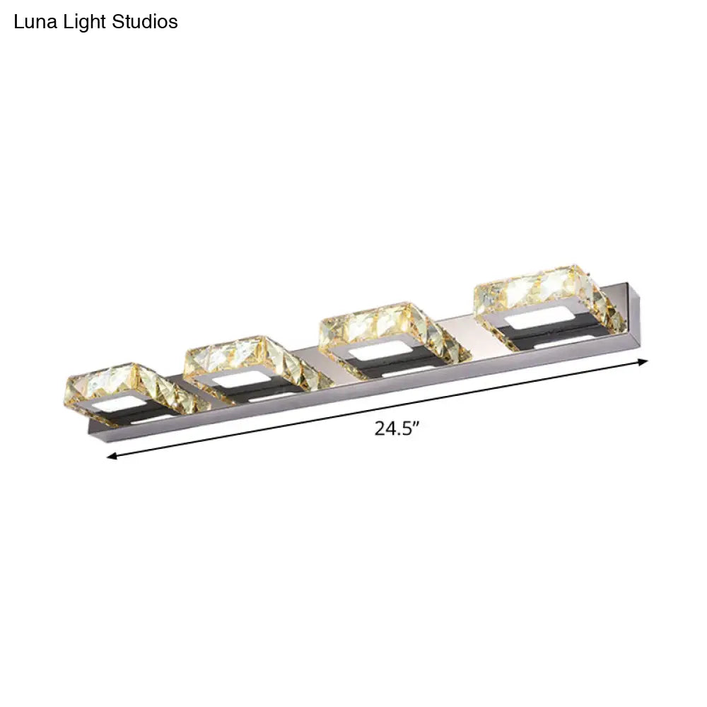 Modern Stainless Steel Crystal Vanity Sconce - 3/4 Light Beveled Design For Round/Square Bathroom