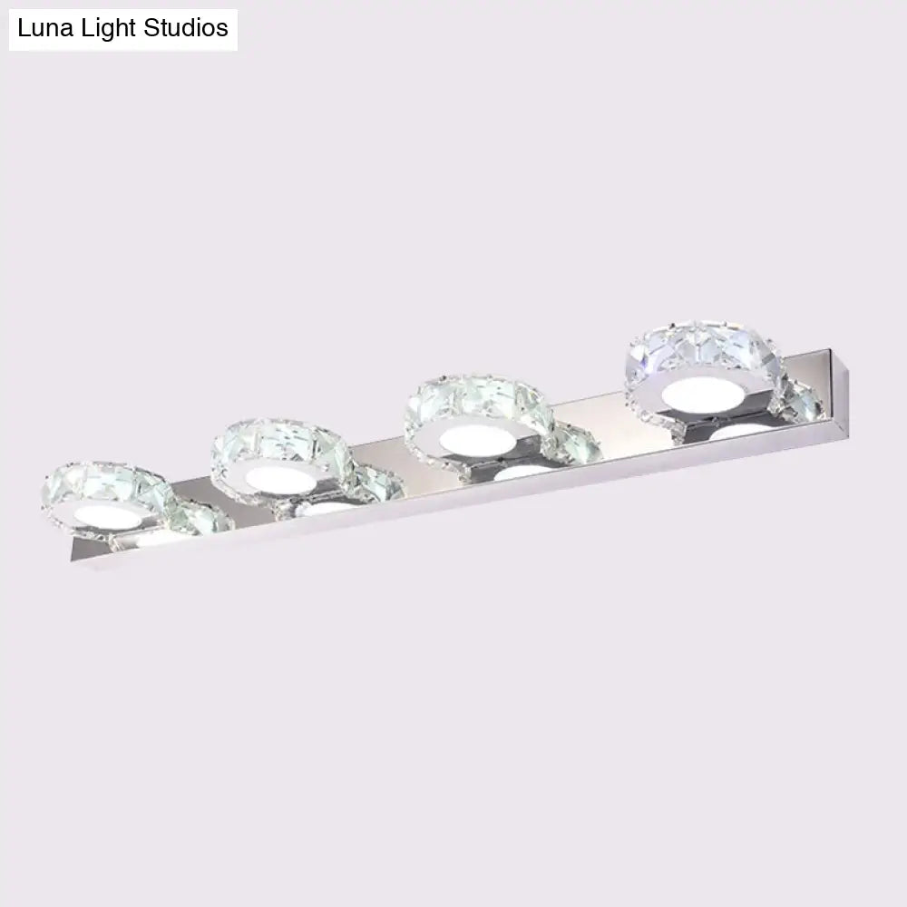 Modern Stainless Steel Crystal Vanity Sconce - 3/4 Light Beveled Design For Round/Square Bathroom