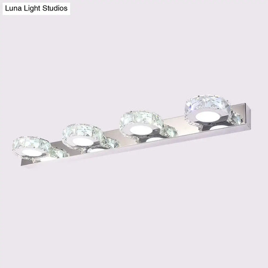 Modern Stainless Steel Crystal Vanity Sconce - 3/4 Light Beveled Design For Round/Square Bathroom
