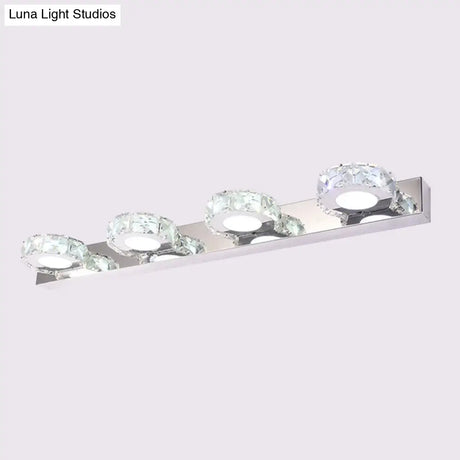 Modern Stainless Steel Crystal Vanity Sconce - 3/4 Light Beveled Design For Round/Square Bathroom