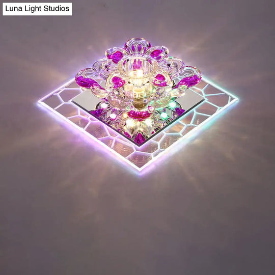 Modern Stainless Steel Led Flush Mount Ceiling Light With Clear Flower Crystal Square Spotlight S