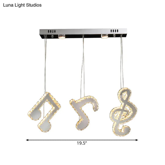 Stainless-Steel Led Swag Pendant Light With Clear Beveled Crystals And Musical Note Design