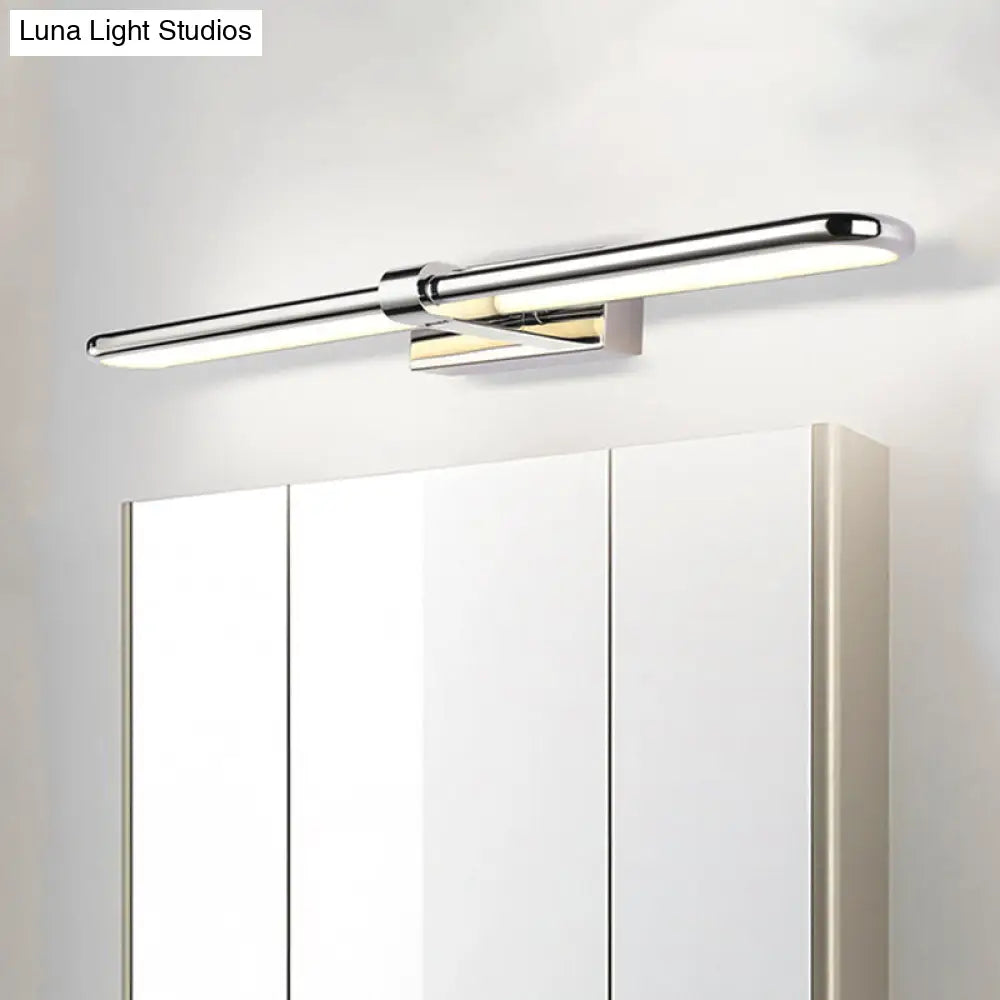 Modern Stainless Steel Led Wall Lamp With Acrylic Oval Shade - Chrome Vanity Lighting Fixture