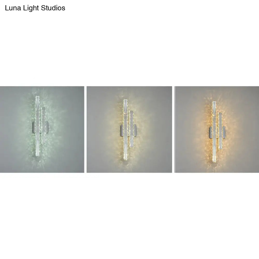Modern Stainless-Steel Led Wall Mount Light With K9 Crystal Accent - Perfect For Living Room