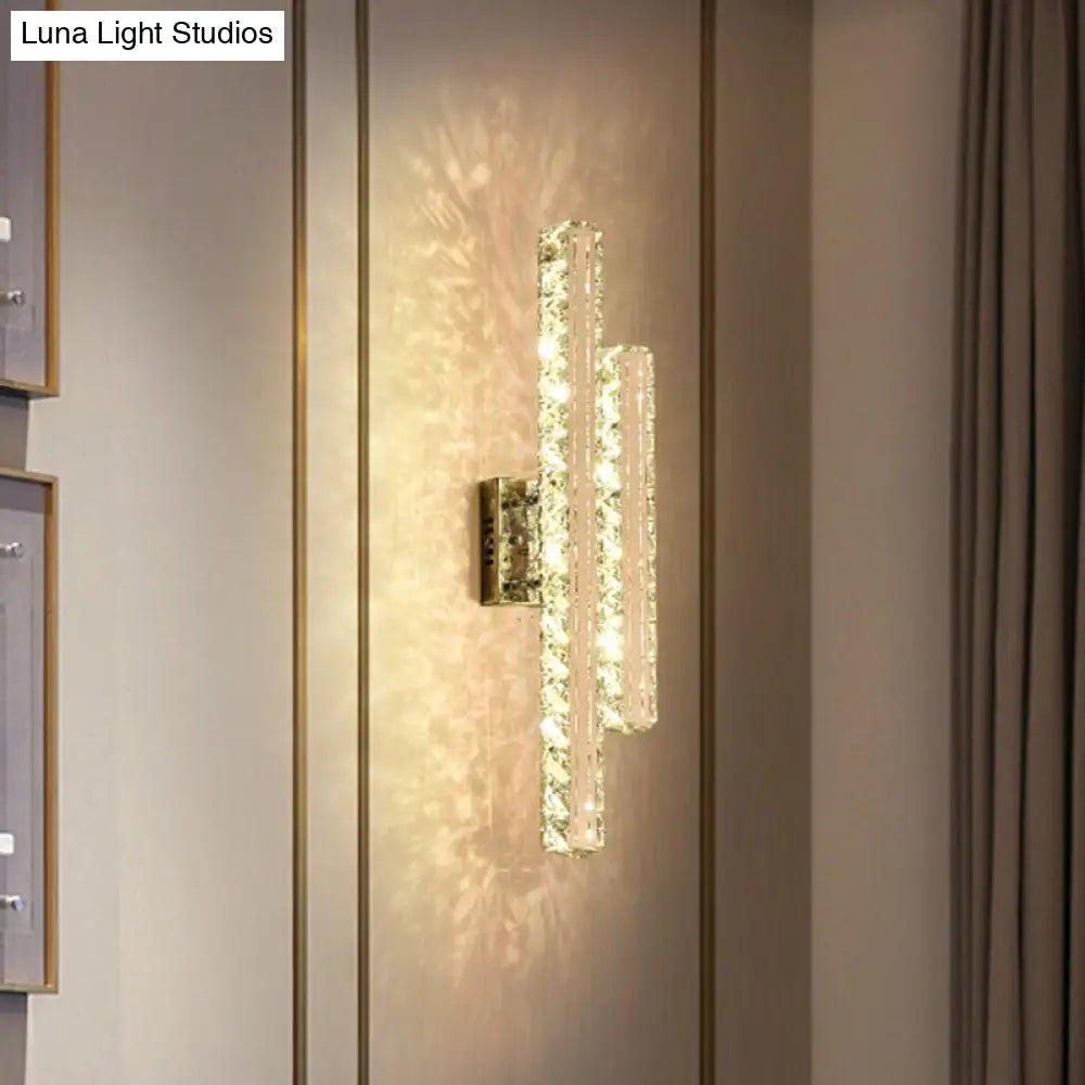 Modern Stainless-Steel Led Wall Mount Light With K9 Crystal Accent - Perfect For Living Room