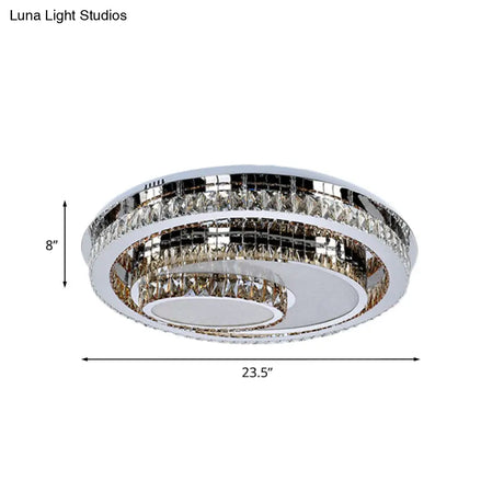 Modern Stainless Steel Recessed Lighting With Crystal Prisms - Led Flush Mount Ceiling Fixture For