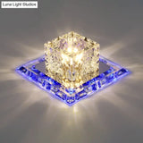 Modern Stainless Steel Square Led Flush Mount Crystal Ceiling Light For Aisles