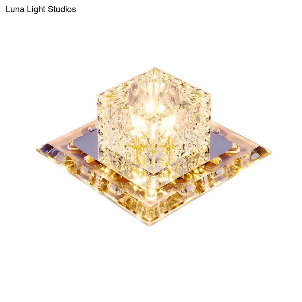 Modern Stainless Steel Square Led Flush Mount Crystal Ceiling Light For Aisles
