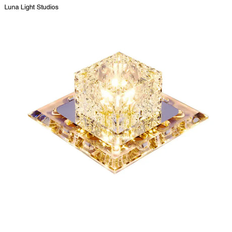 Modern Stainless Steel Square Led Flush Mount Crystal Ceiling Light For Aisles