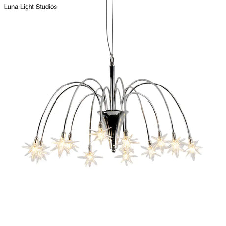 Modern Star-Shaped Crystal Chandelier Silver Finish Pendant Light (12/18 Lights)