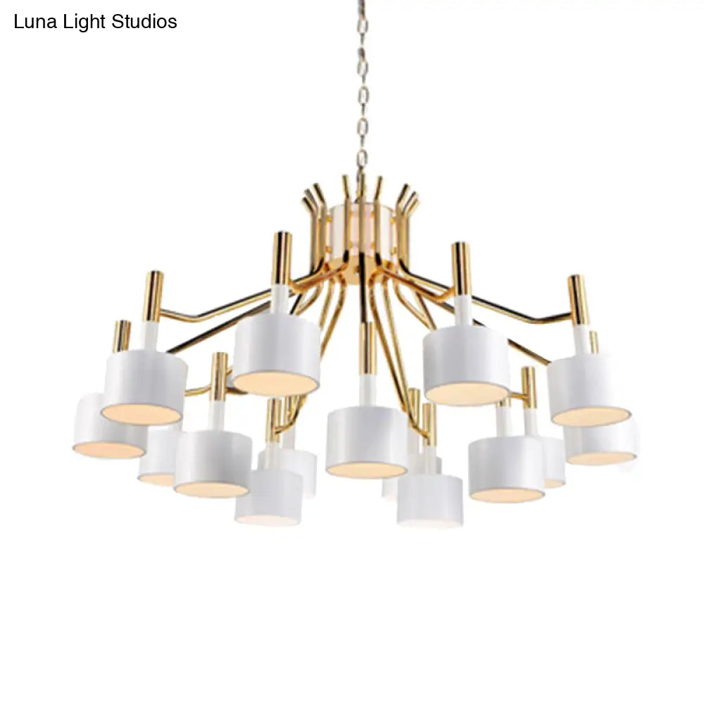 Modern Starburst Ceiling Pendant Light: Drum Metal Shade Black/White Chandelier For Bedroom (12/15