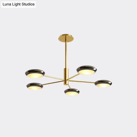 Modern Starburst Chandelier With Black/Silver Drum Shade - 3/4/5 Heads Ceiling Light For Living Room