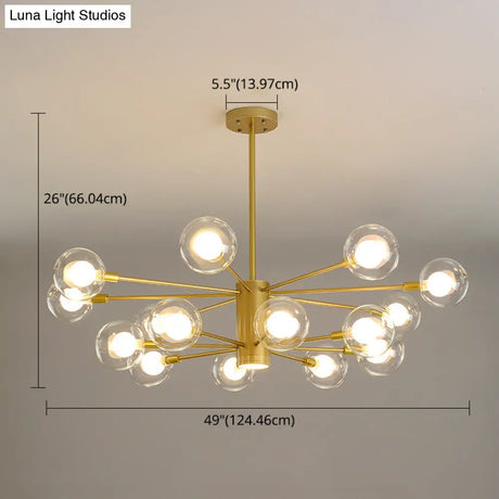 Modern Starburst Hanging Chandelier Light For Living Room - Clear Globe Glass Ceiling Pendant
