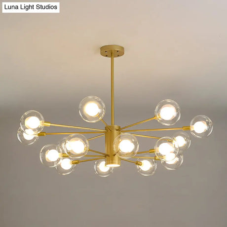 Modern Starburst Hanging Chandelier Light For Living Room - Clear Globe Glass Ceiling Pendant