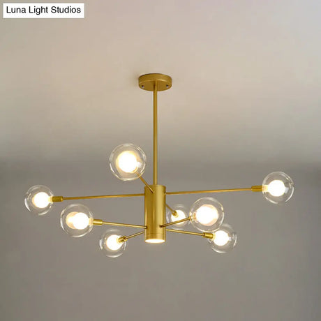 Modern Starburst Hanging Chandelier Light For Living Room - Clear Globe Glass Ceiling Pendant