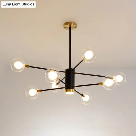 Modern Starburst Hanging Chandelier Light For Living Room - Clear Globe Glass Ceiling Pendant