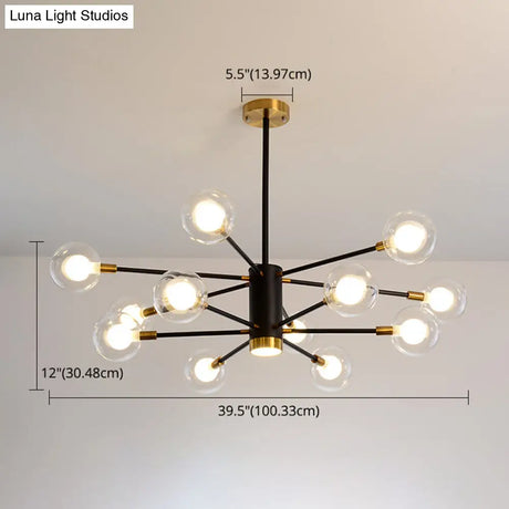 Modern Starburst Hanging Chandelier Light For Living Room - Clear Globe Glass Ceiling Pendant