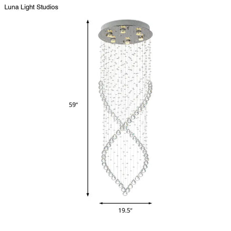 Modern Style 6 - Light Nickel Flushmount Crystal Flush Ceiling Light For Corridor - Spiral Design