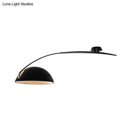 Modern Style Black/White Dome Shade Ceiling Lamp - 1 Light Metal Semi Flush Mount