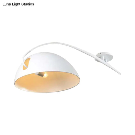 Modern Style Black/White Dome Shade Ceiling Lamp - 1 Light Metal Semi Flush Mount