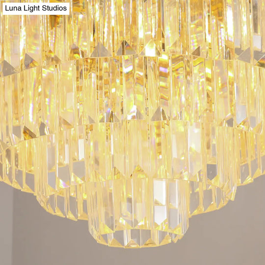 Modern Style Brass Hanging Chandelier With Crystal Block - Multi-Light Metal Fixture
