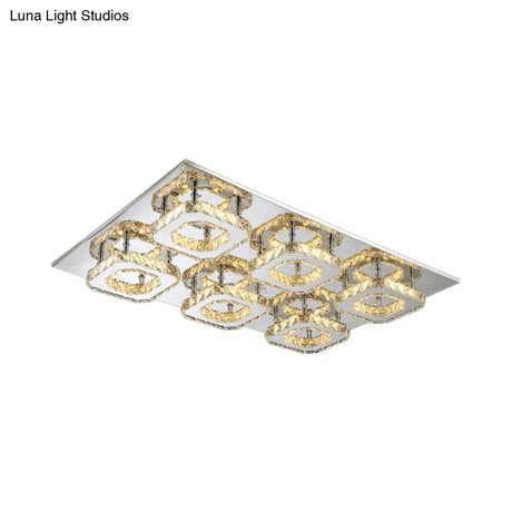 Modern Style Chrome Flush Ceiling Light With Faceted Crystal - Block Flushmount Lighting