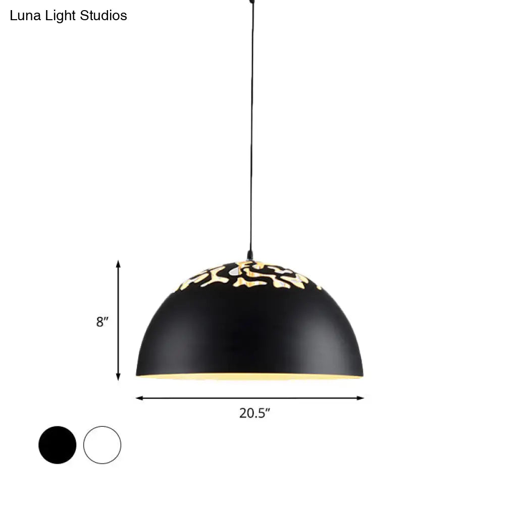 Domed Metal Pendant Lamp - Modern Style Ceiling Light White/Black 14/16/20.5 1 Bulb Ideal For Dining