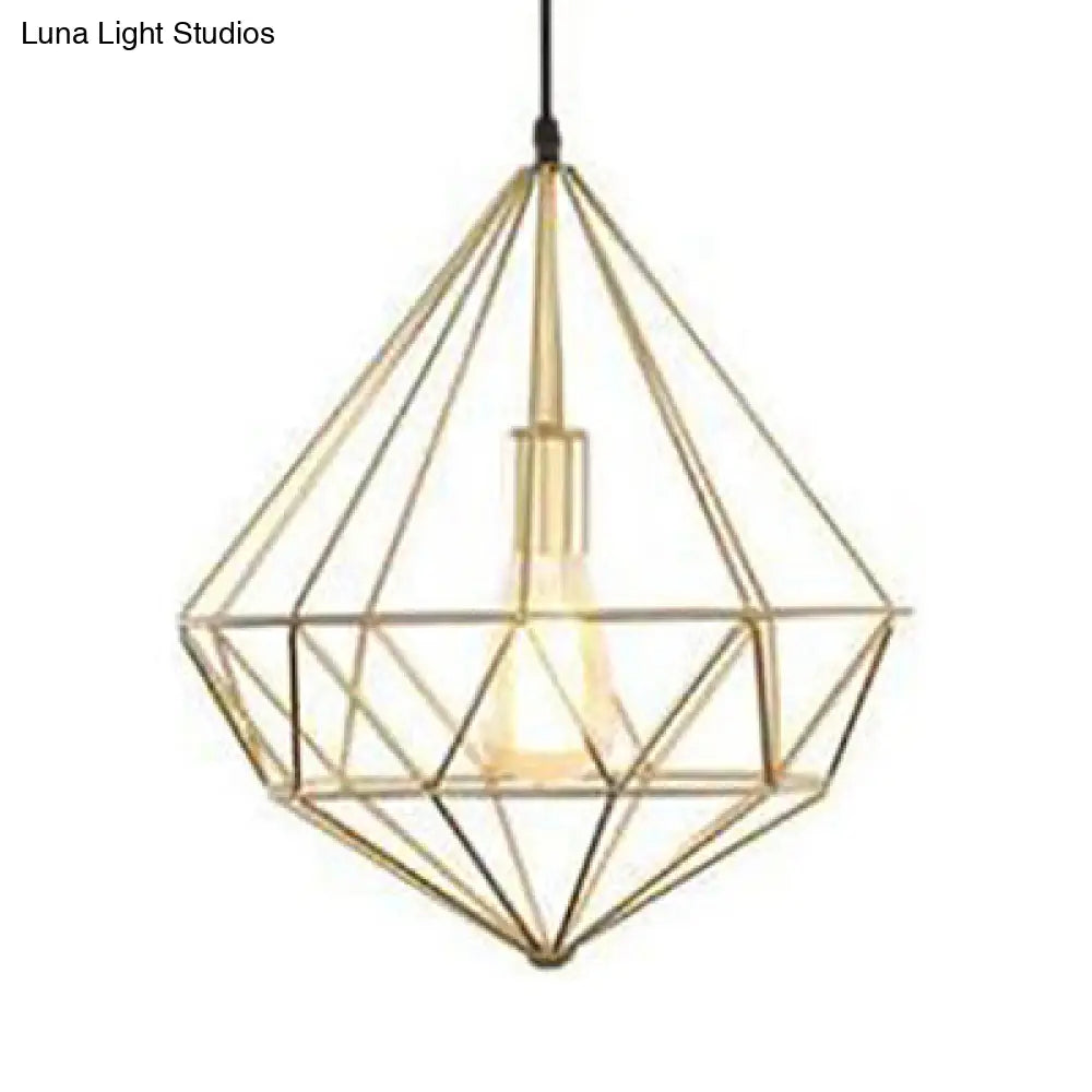 Modern Style Gold Metallic Prism Cage Pendant Light With Adjustable Cord / D