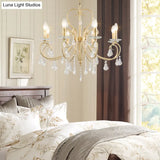 Modern Style Hanging Candle Lamp with Crystal Accent 3/6 Lights Chandelier in Gold