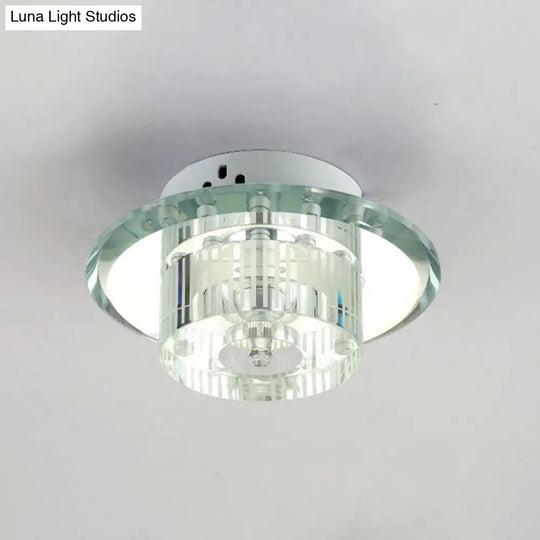 Modern Style K9 Crystal Led Flush Ceiling Light Fixture - Round Corridor In Clear