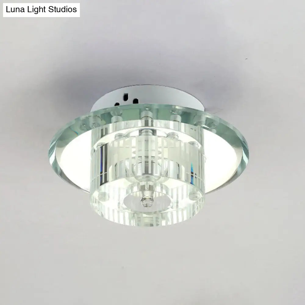 Modern Style K9 Crystal Led Flush Ceiling Light Fixture - Round Corridor In Clear