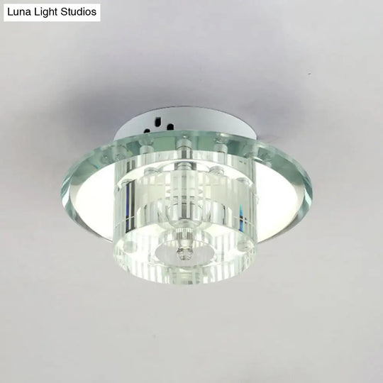 Modern Style K9 Crystal Led Flush Ceiling Light Fixture - Round Corridor In Clear