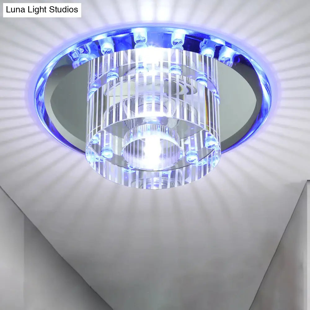 Modern Style K9 Crystal Led Flush Ceiling Light Fixture - Round Corridor In Clear