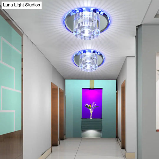Modern Style K9 Crystal Led Flush Ceiling Light Fixture - Round Corridor In Clear