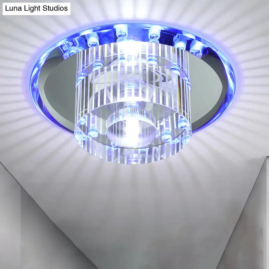 Modern Style K9 Crystal Led Flush Ceiling Light Fixture - Round Corridor In Clear