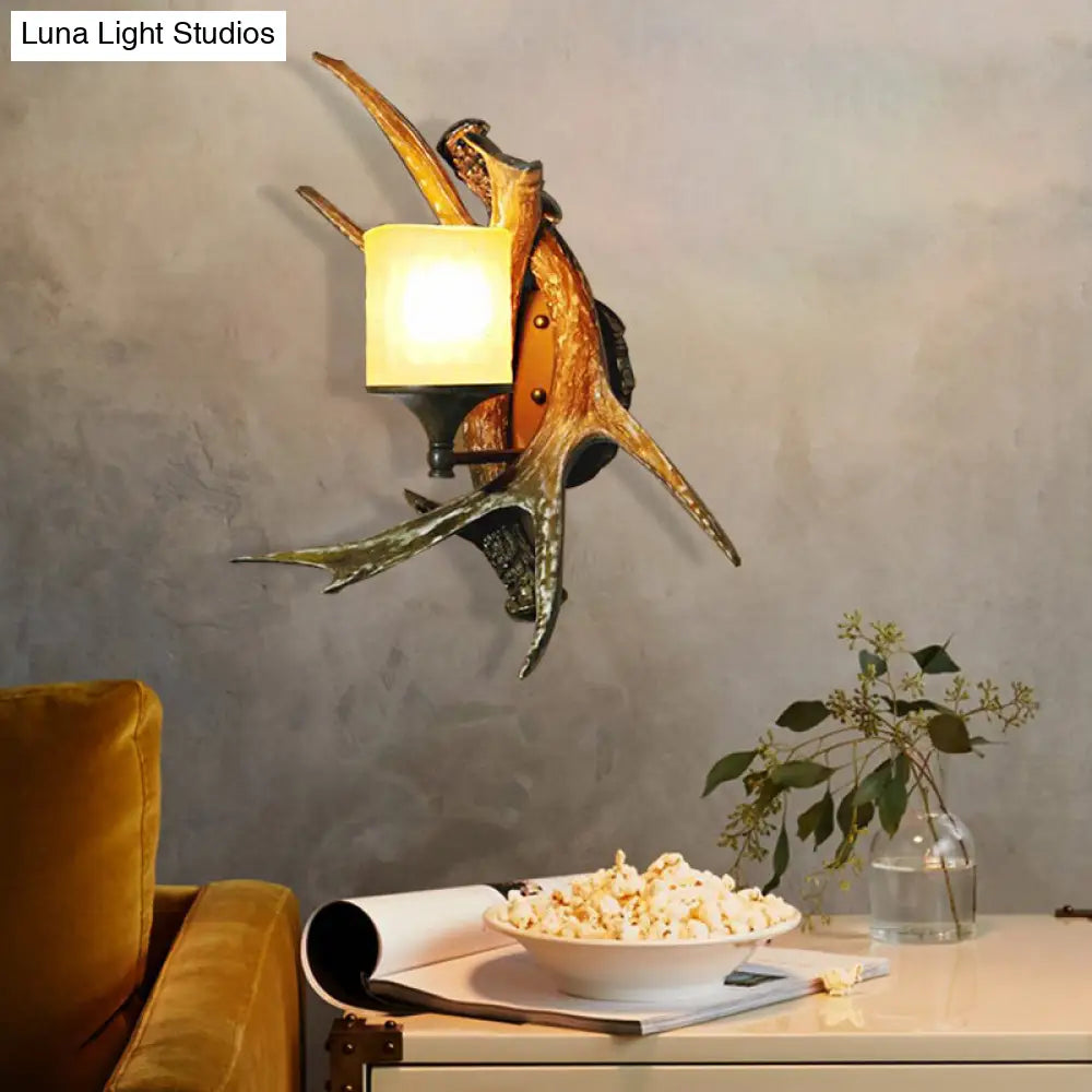 Modern Style Marble Wall Lamp With Bronze Cylinder - 1 Light Dining Room Sconce Fixture Elk Design