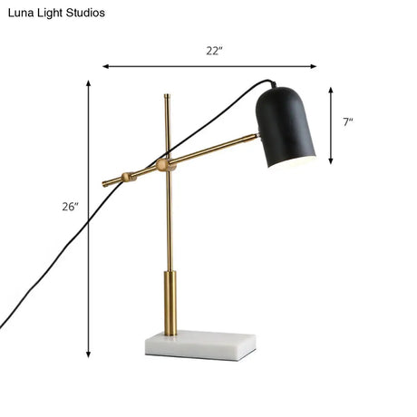 Modern Stylish 1-Bulb Black Desk Lamp With Metal Shade And Boom Arm Sleek Book Reading Light For