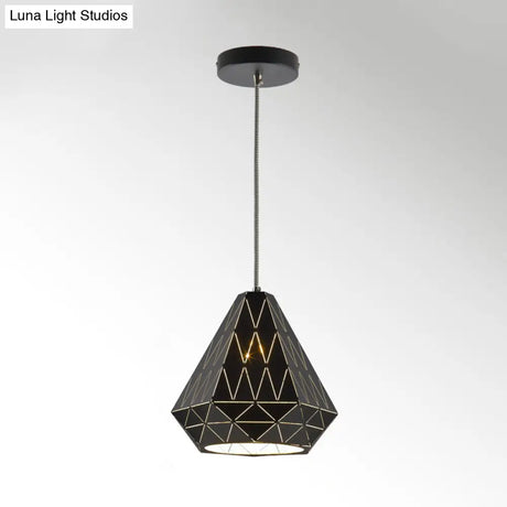 Modern Stylish Metal Diamond Pendant Light Fixture In Black - 1 Suspension