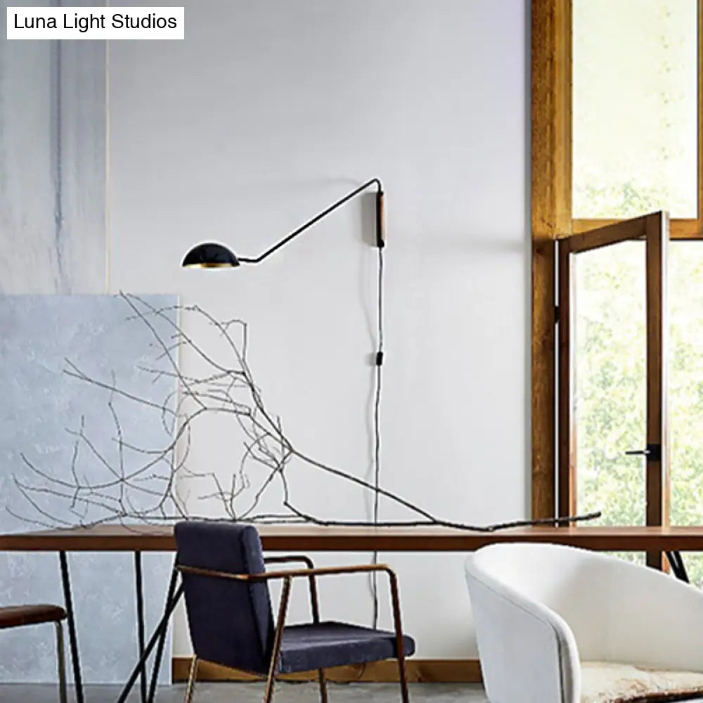 Modern Swing Arm Bedside Wall Lamp With Metal Dome Shade